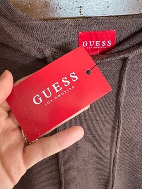 GUESS Wool Blend Lightweight Knit Hoodie Sweater NWT Brown size Medium